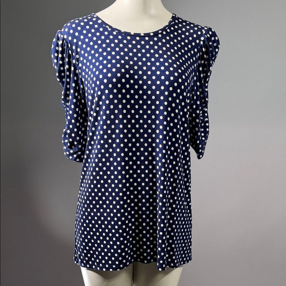 Leo & Nicole Navy Polka Dot Blouse (rack11)